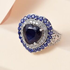 Sapphire heart shaped ring 7.75 cwt platinum over sterling silver size 7